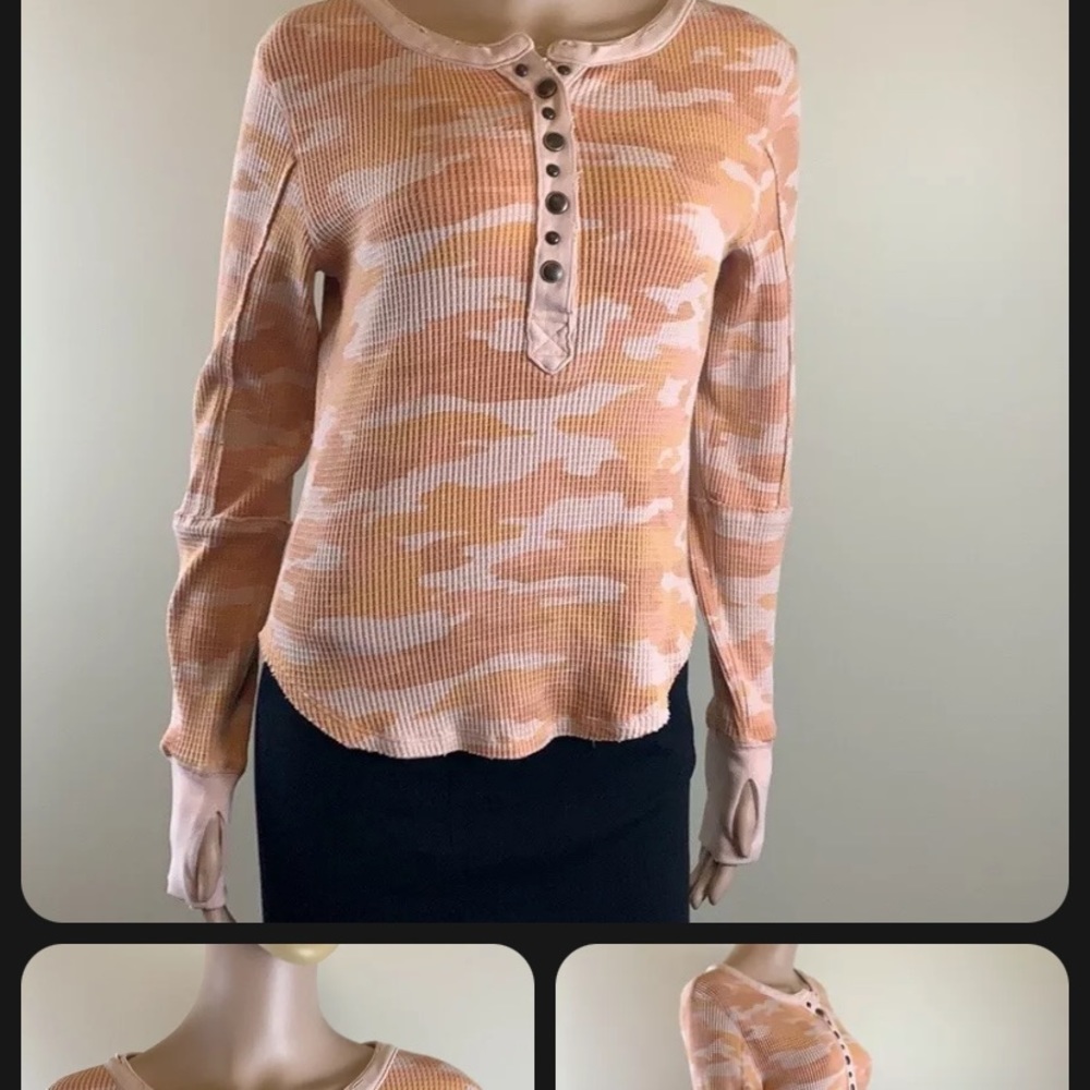 Free people camo henley long sleeve
